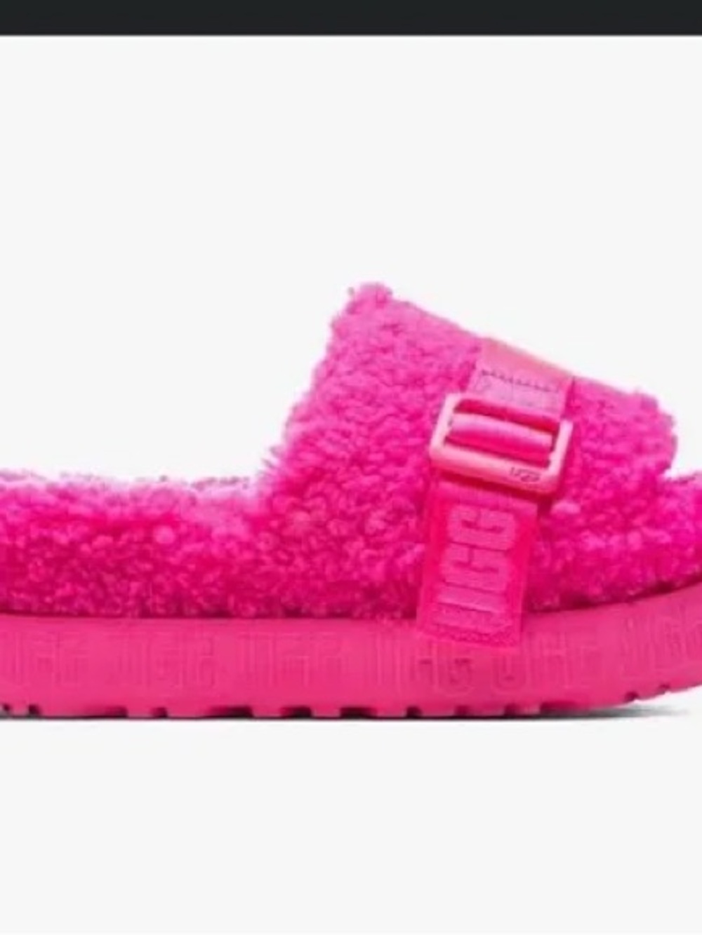 UGG Pink Fluff Slide with Buckle Strap